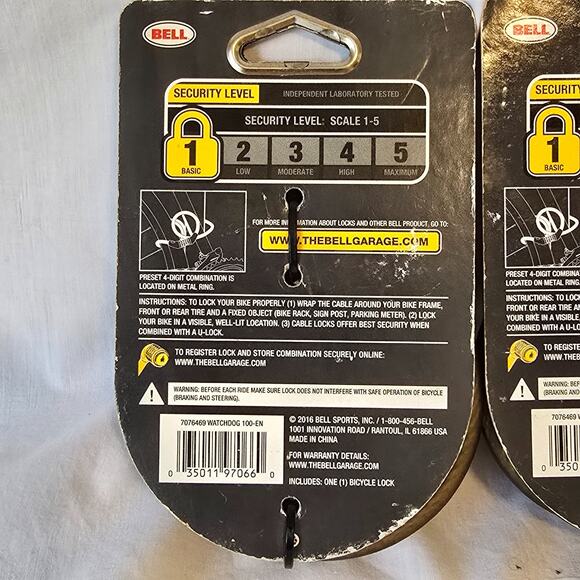 Bell Sports Watchdog 5 Ft. x 8mm 4-Digit Preset Combination Bicycle Lock 2 Pack - Picture 6 of 6